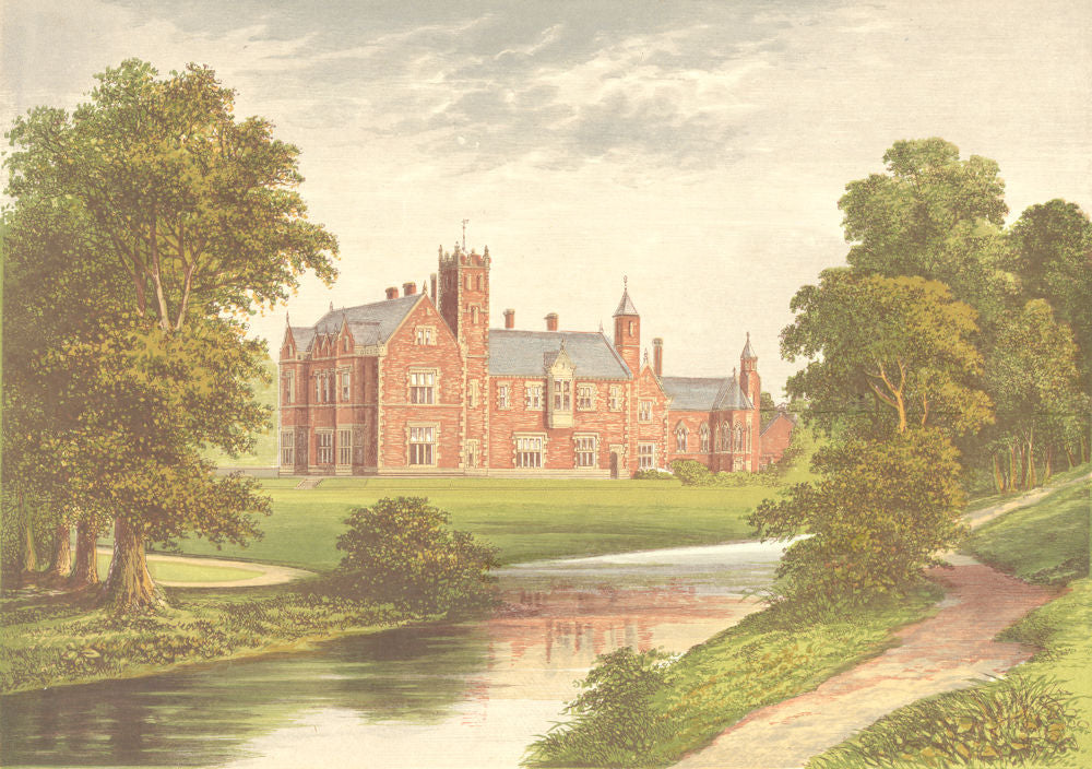 THICKET PRIORY, York, Yorkshire (Dunnington-Jefferson) 1894 old antique print